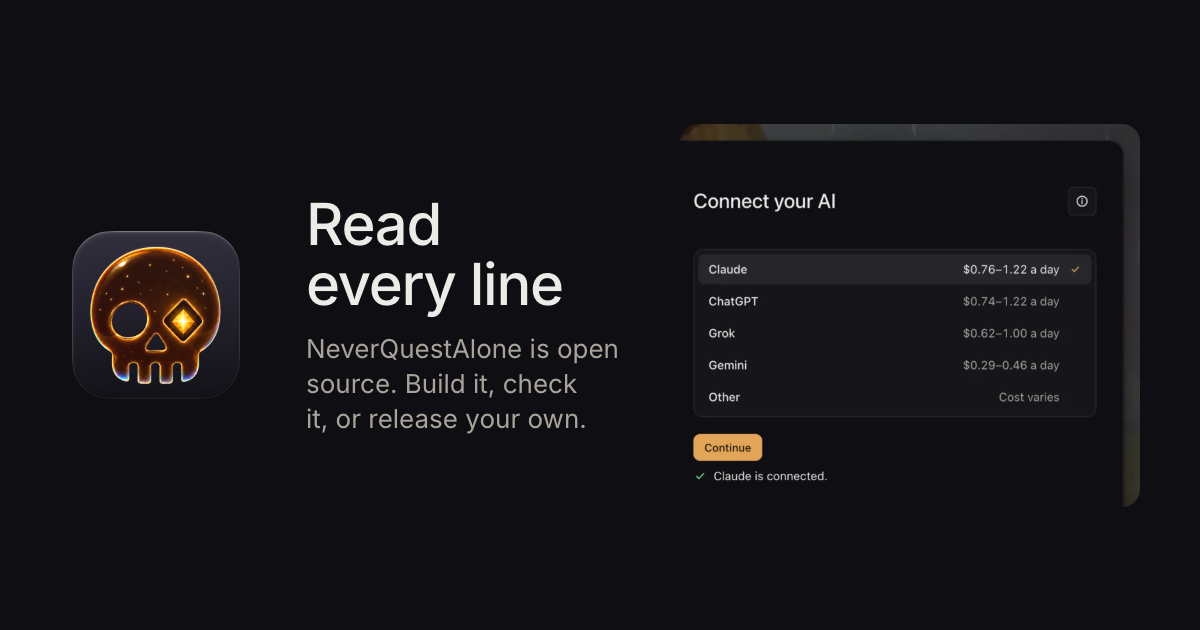 NeverQuestAlone — NeverQuestAlone is open source: build it from source, read how it works and how it…